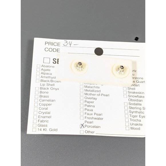 Vintage Karla Jordan Black White Blue Crescent Porcelain 3D Pierced Earrings - Picture 7 of 8